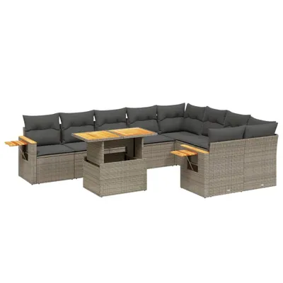 Produktbild von 10-tlg. Garten-Sofagarnitur mit Kissen Grau Poly Rattan