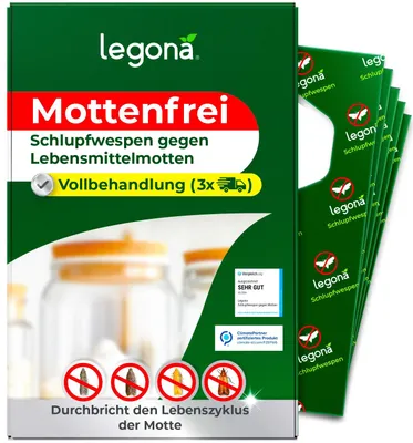 Produktbild von Legona Schlupfwespen gegen Lebensmittelmotten 1 Träger à 3 Lieferungen