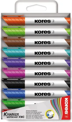Produktbild von Kores Whiteboard Marker-Set 3mm Rundspitze, 10 Stück(e), Schwarz, Blau, Braun, Grün, Hellgrün, Orange, Pink, Rot, Türkis, Violett, Rundspitze, Mehrfarbig, 3 mm