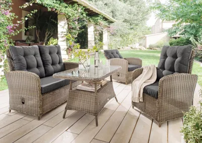 Produktbild von Destiny Loungeset MERANO 2 Sessel, 2er Sofa, 1 Tisch 120x77x66cm, vintage grau