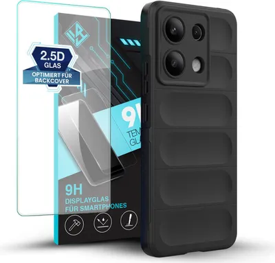 Produktbild von Handy Hülle für Xiaomi Redmi Note 13 mit 9H Displayglas Displayschutz Plus Grip Case Cover Schutzhülle Softgrip Farbe: Schwarz