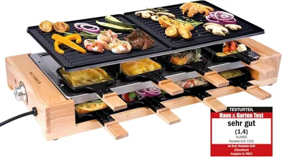 Produktbild von Raclette 8 Personen, 1500W Raclette Grill mit Holzgestell, Raclette mit antihaftbeschichteter Grillplatte, Tischgrill elektrisch