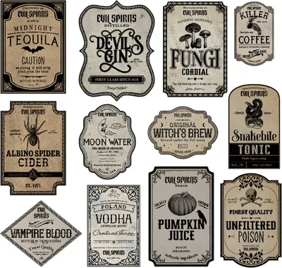Produktbild von 12 Bögen Halloween-Weinflaschenetiketten, Bierflaschenaufkleber, wasserdichte Zaubertrankflaschenaufkleber, Apothekeraufkleber, Halloween-Partydekorationen