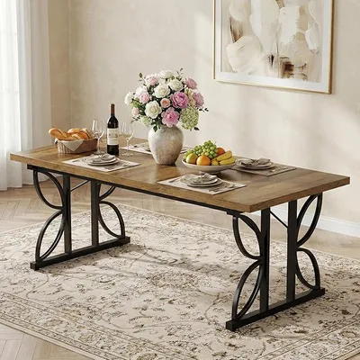 Immagine prodotto di Tavolo da pranzo da 180 cm, tavolo in stile industriale, tavolo da cucina, tavolo in legno, tavolo da pranzo 180, dimensioni 180 x 80 x 75 cm, colore marrone