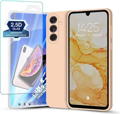 Produktbild von Hülle für Samsung Galaxy S24 mit 9H Displayglas Displayschutz Plus Case Cover Bumper Silikon Softgrip Schutzhülle Farbe: Rosa