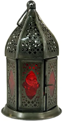 Produktbild von Orientalische Metall/Glas Laterne in Marrokanischem Design, Windlicht, Mehrfarbig, Glas,Metall,Eisen, Farbe: Rot, 14*6*6 cm