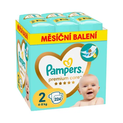 A product package of Pampers Premium Care diapers.