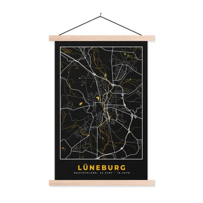Produktbild von MuchoWow® Textilposter Gold - Deutschland - Karte - Stadtplan - Lüneburg 40x60 cm mit holzfarbenen Rahmen - Poster