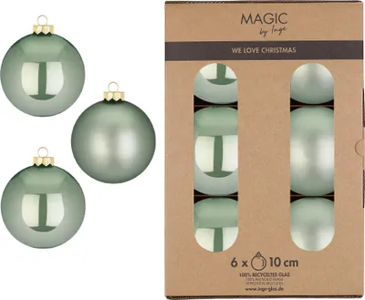 Produktbild von Inge‘s Christmas Decor 16117P106, Kugel-Weihnachtsschmuck, Glas, Grün, 10 cm, 6 Stück(e)