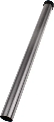A single metal tube with black caps on both ends, isolated on a white background.