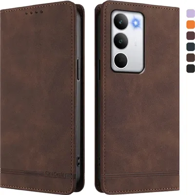 Image de Etui pour Realme C71, étui rétro en cuirPolyuréthaneavec support et fentes pour cartes Marron