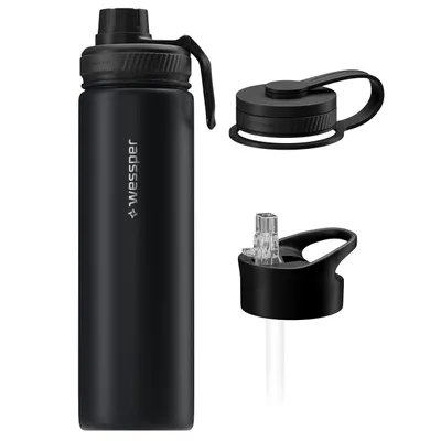 Produktbild von Wessper B3 THERMOSTEEL Thermoflasche 0,7 L Schwarz mit 3 Verschlüssen