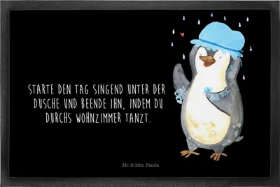 Produktbild von Mr. & Mrs. Panda Schmutzfänger Pinguin Duschen 60 x 90 cm - Schwarz - Geschenk, Baden, Gummimatte, Tanzen, Schmutzfangmatte, Singen, Lebensmotto, Schmutzmatte, Fussmatte