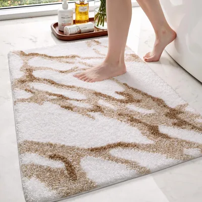Produktbild von Rutschfeste Badematte 60 x 110 cm, waschbarer Badvorleger, weiche Mikrofaser-Badematte, saugfähige Bade-/Duschmatte, weiß
