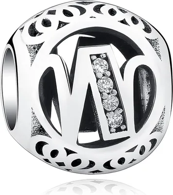 Produktbild von PANDACHARMS Kugel Buchstabe W Charm , 925er Sterling Silber, passt zu Pandora