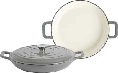 Produktbild von Argon Ta Gusseisen Shallow Auflaufformen - Enameled Dutch Oven - Selbst Basting Deckel - Heben zu Backofen - 30 cm - Slate Gray - 2er Pack