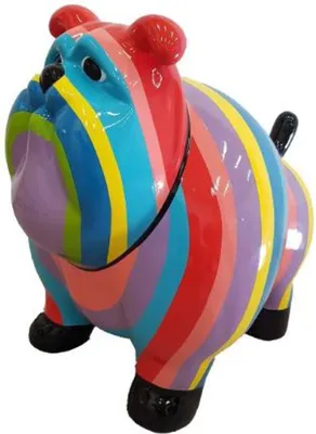Zdjęcie produktu dla Casa Padrino designerska figura dekoracyjna Stary Pies Kolorowe Paski 75 x wys. 63 cm - Rzeźba dekoracyjna odporna na warunki atmosferyczne - Dekoracja salonu - Dekoracja ogrodu - Designerska figura dekoracyjna zwierzęcia