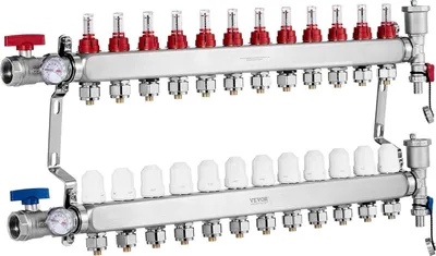 Zdjęcie produktu dla Rozdzielacz ogrzewania podłogowego 12 obw. PEX 1/2 stal z adapterami