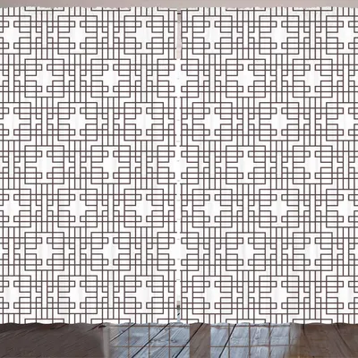 Produktbild von ARANDE Geometrisch Gardine, Raster-Art Ostasiatisches Muster mit geometrischen Quadraten und Rechteck-Druck, 280 x 245 cm, Umber Weiß
