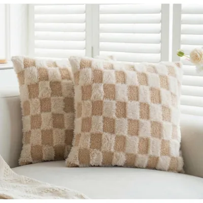 Productafbeelding van Kussenslopen, 45x45 cm, schaakbordpatroon, pluche, 2 stuks