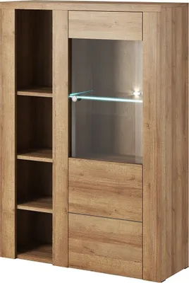 Image de Buffet haut design 1 porte pour salon couleur chêne. collection SANTIAGO.