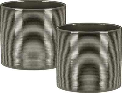 Produktbild von Scheurich Blumentopf 2er Set aus Keramik, Farbe: Glass Grey, 14 cm Durchmesser, 13 cm hoch, 1,5 l Vol.