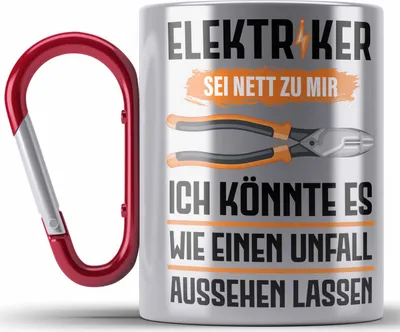 Produktbild von Trendation - Elektriker Edelstahl Tasse Karabiner Spruch Männer Geschenk Lustig Gadget Geschenke Kaffeebecher (Rot)