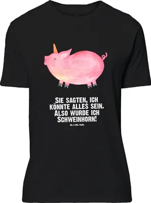 Produktbild von Mr. & Mrs. Panda Shirt Einhorn Schwein - Schwarz - Geschenk, Bauer, Tshirt, Spruch, English, Unicorn, T-Shirt, oberteil, Spruch-Shirt, S