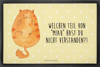 Produktbild von Mr. & Mrs. Panda Bodenvorleger Katze Mittelfinger 40 x 60 cm - Gelb Pastell - Geschenk, Fußabtreter, Schmutzmatte, Kater, Katzen, Cat, Cats, Schmutzfangmatte, Mietze