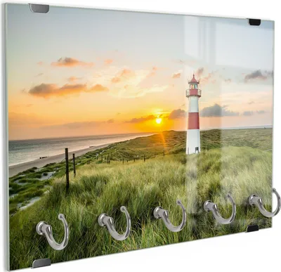 Produktbild von DEQORI Schlüsselbrett Glas 30x20 cm 'Leuchtturmliebe' Schlüssel Halter Board Haken
