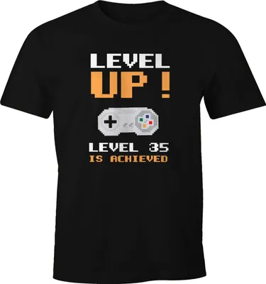 Produktbild von Herren T-Shirt Geburtstag Level Up Pixel Controller Retro Gamer Pixelgrafik Geschenk Arcade Fun-Shirt Moonworks® 35 schwarz XS