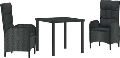 Image de Ensemble de salle à manger pour jardin 3 pcs Noir polyrotin