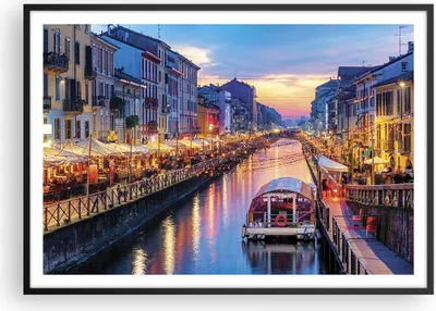 Produktbild von Gerahmtes Poster - Schwarzer Rahmen - Kanal Grande Abend - 100x70 cm - Wand Bild - Wanddeko - Wandbilder - Kunstposter - Wandposter - Bilderrahmen - Bilder - Kunstdruck - Wandbild - P2BAA100x70-4331