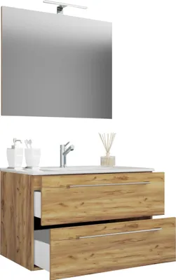 Immagine prodotto di 3 pz. lavabo lavabo | lavabo larghezza 60 cm | set mobili bagno appeso con cassetto Specchio | Badinos