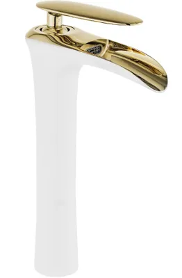 Produktbild von Mexen Lyra hohe Waschtischarmatur, weiß/gold - 745310-25