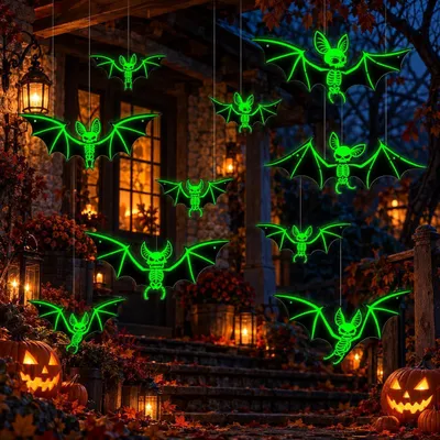Obrázek produktu pro Dekorace na Halloween – sada 10 netopýrů, vhodné jako nástěnní dekorace – hororový motiv pro party