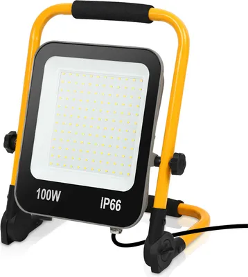 Obrázok produktu pre Fiqops 100W studená biela LED stavebný reflektor LED reflektor pracovné svetlo vrátane stojana a sieťového kábla Vodotesné IP66 pre garáž, záhradu, stavenisko