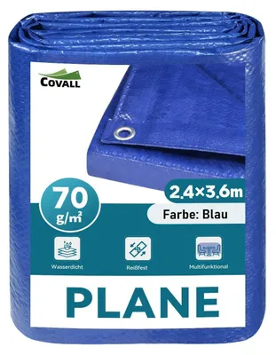Image de Bâche avec œillets, imperméable, bleu, 2,4 m x 3,6 m, 70 g/m²