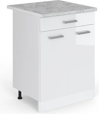 Produktbild von Vicco Küchenunterschrank R-Line, 60 cm mit Schublade, AP Marmor, Weiß Hochglanz/Weiß