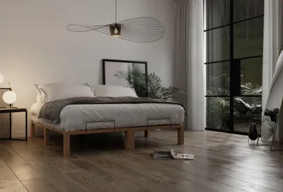 Produktbild von Gigapur G56 Massivholz-Bett 200x200 cm – Kiefer Natur massiv, inkl. Lattenrost & Matratzenbügel, Betthöhe 29 cm, Naturbelassenes Holzbett