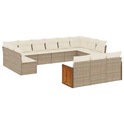 Produktbild von vidaXL 13-tlg. Garten-Sofagarnitur mit Kissen Beige Poly Rattan