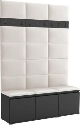 Produktbild von Garderoben-Set Noris III, gepolsterte Garderobe mit Sitzbank, Flurmöbel mit Wandpaneelen, Haken und Stauraum (Farbe: Schwarz + Trinity 01)