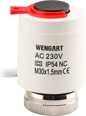 Zdjęcie produktu dla Zawór termostatyczny do ogrzewania podłogowego, gwint M30x1,5, normalnie zamknięty, napięcie zasilania 230 V, przeznaczony do rozdzielaczy obiegów ogrzewania