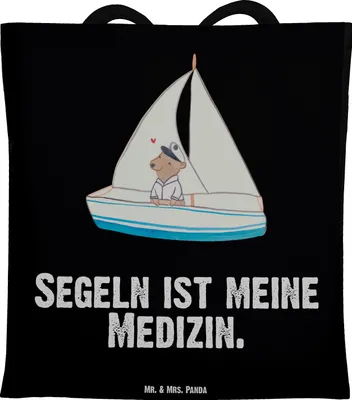 Produktbild von Mr. & Mrs. Panda Beutel Bär Segeln - Schwarz - Geschenk, Tote Bag, Baumwolltasche, Uni Tasche, Shopping, Segeltörn, Segelboot, Segelschule, Yachtclub, Laptoptasche