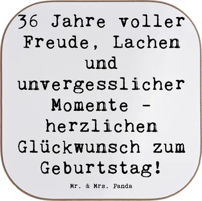 Produktbild von Mr. & Mrs. Panda Tischuntersetzer Spruch 36. Geburtstag - Weiß - Geschenk, liebevolle Geburtstagswünsche, gläseruntersetzer, Tischschoner, Familie, Untersetzer für Gläser