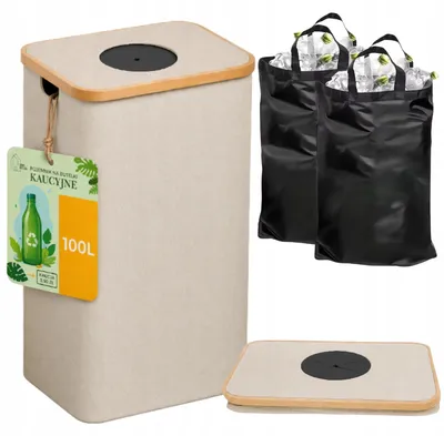 Produktbild von Flaschensammelbehälter für Pfandflaschen - 100L - Verstärkt - Faltbar - Mit Deckel - Ecru