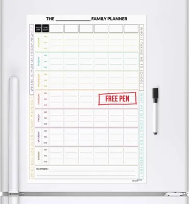 Produktbild von Familienplaner – 7 Tage – Kühlschrank – Tafel – Gummiband – Wochenplaner – Kühlschrankmagnet mit Markern – Whiteboard und Stift – Whiteboard