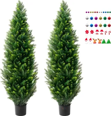 Produktbild von 2er-Set Künstliche Zedernbaum Kunstpflanzen - PE Zypresse - 152,4 cm Formschnittbaum - Dekoration für Innen- und Außenbereich