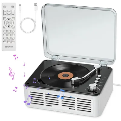 Immagine prodotto di Lettore CD Bluetooth vintage con radio FM e telecomando, audio stereo hi-fi