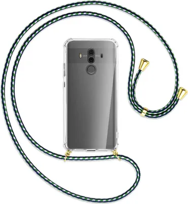 Produktbild von Handykette Backcover-Schutzhülle mit Band (Metall goldfarben) für Huawei Mate 10 Pro - grün/blau/weiß